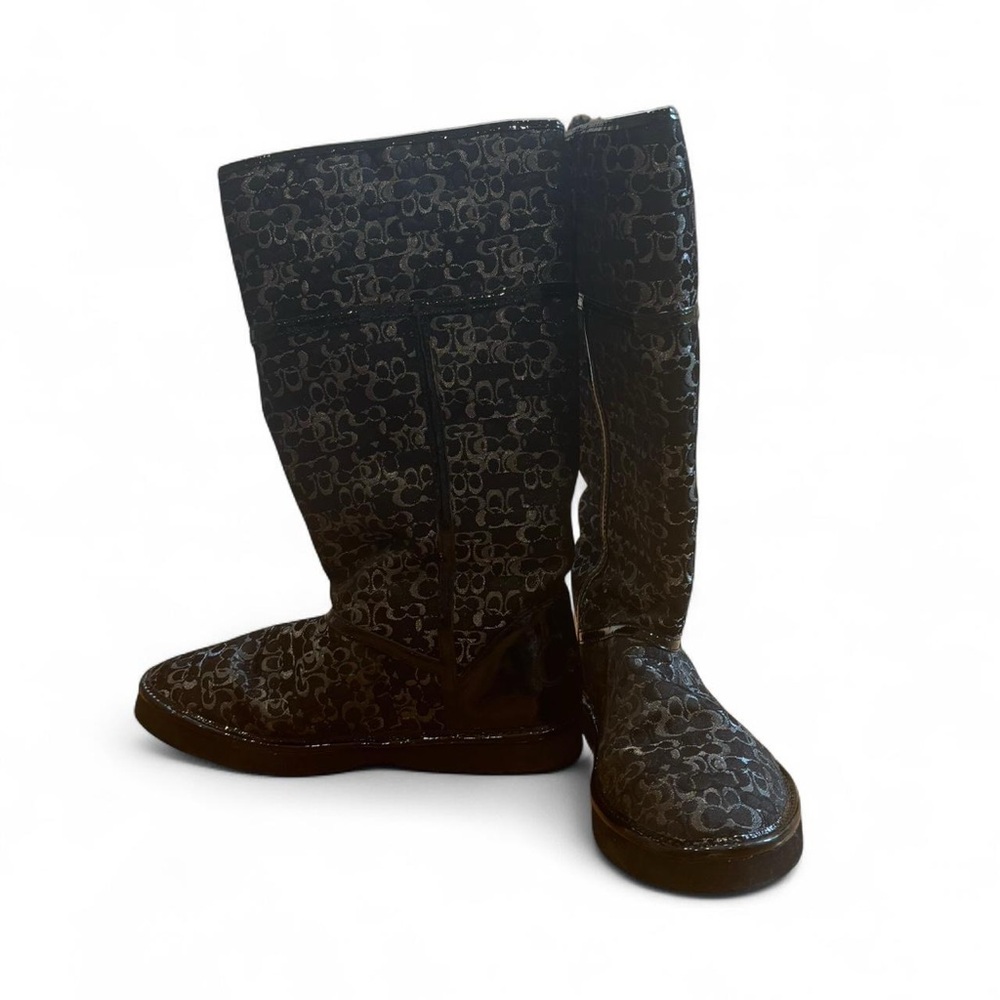 Coach Logo Black & Silver Patterned Winter Boots